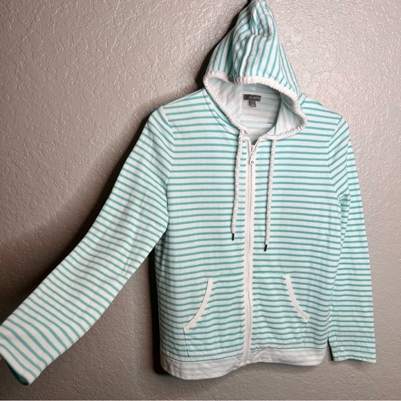 Talbots Long Sleeve Blue and White Striped Full Zip Jacket - Picture 3 of 9